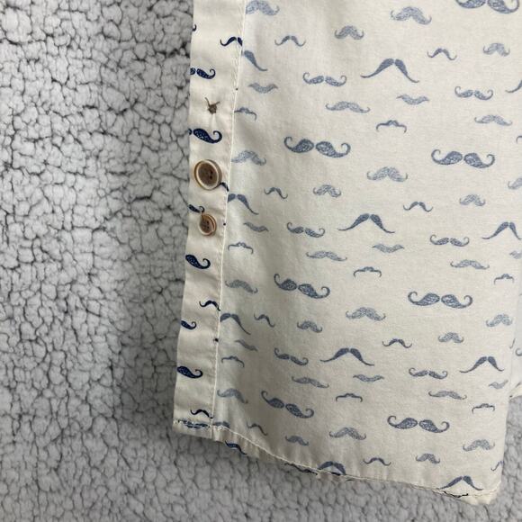 Cactus Man Button Shirt L Slim Fit White Blue Short Sleeve Mustaches Handlebar - Picture 9 of 12